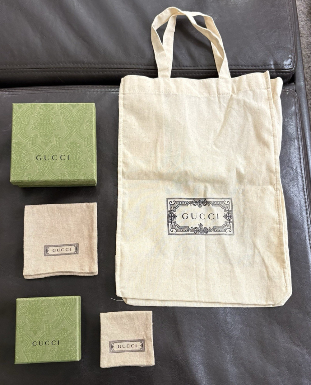 GUCCI Empty Green Brocade Gift Box Jewelry Pouch Tote Bag 4x4 3x3
